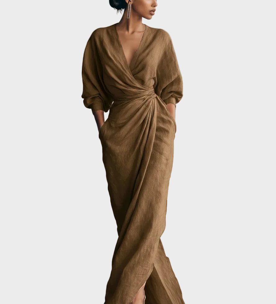 Maxi Linen Dress with V-Neck