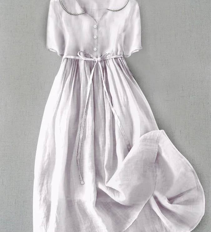 Isla | Elegant Cotton-Linen Mid-Sleeve Dress