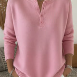 Henley Button-Up Knit Jumper for Women