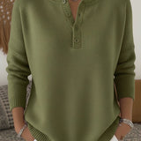 Henley Button-Up Knit Jumper for Women