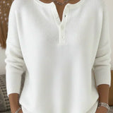 Henley Button-Up Knit Jumper for Women