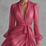 Beatrice | Elegant Chiffon V-neck Tie-waist Long Dress