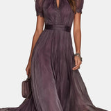 Flavia – Long Purple Dress with Cut-Out and Lace Finish