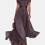 Flavia – Long Purple Dress with Cut-Out and Lace Finish