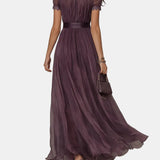 Flavia – Long Purple Dress with Cut-Out and Lace Finish