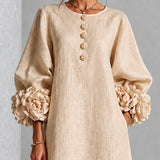 Gaby | Floral Button Midi Dress with Statement Sleeves