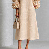 Gaby | Floral Button Midi Dress with Statement Sleeves