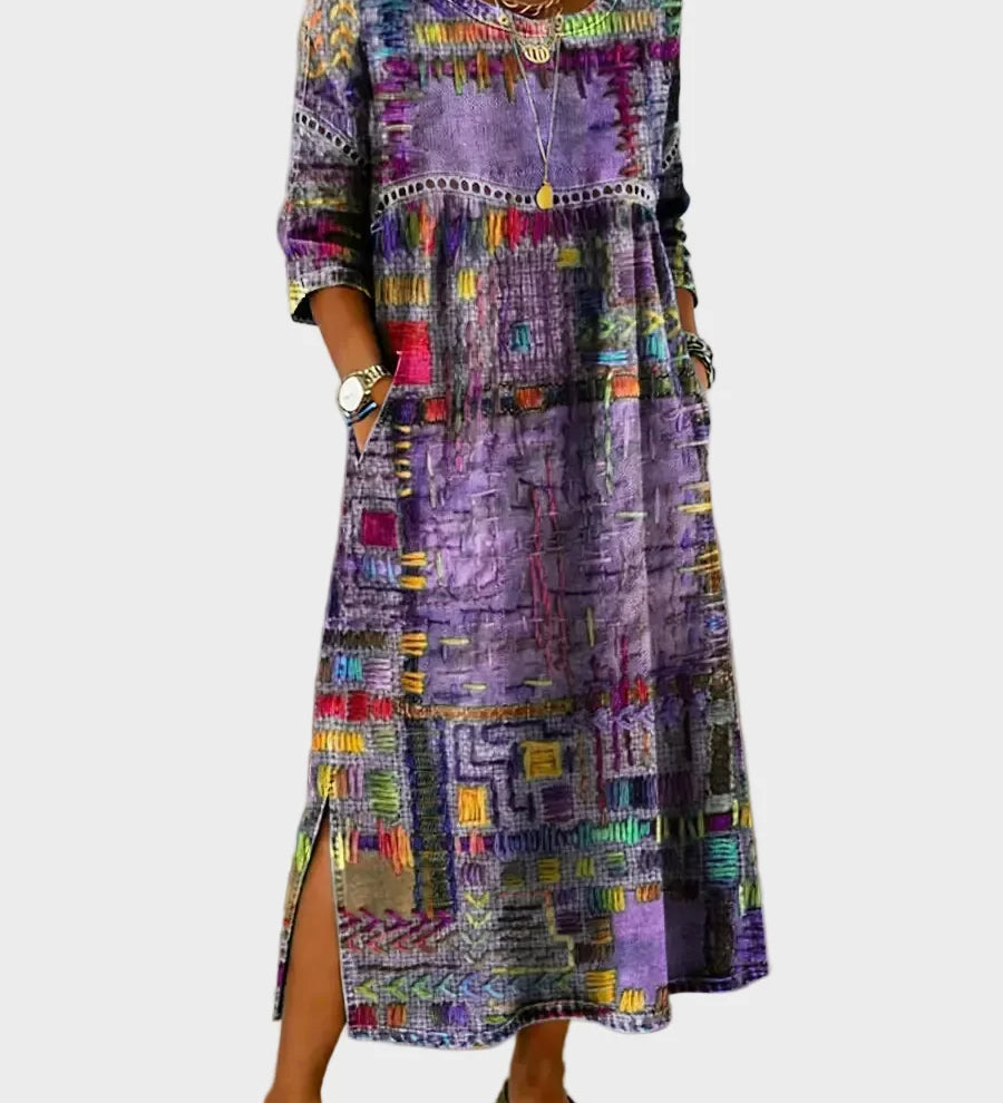 Inaya - Denim Dress with Ethno Patchwork