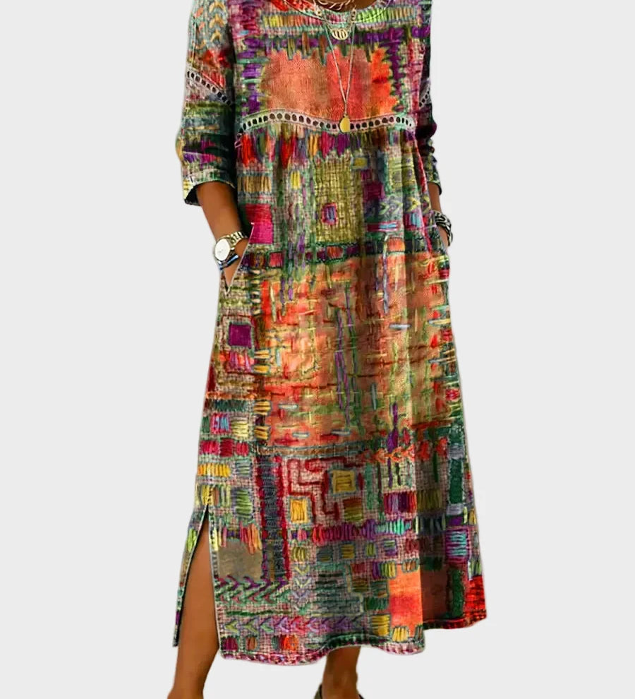 Inaya - Denim Dress with Ethno Patchwork