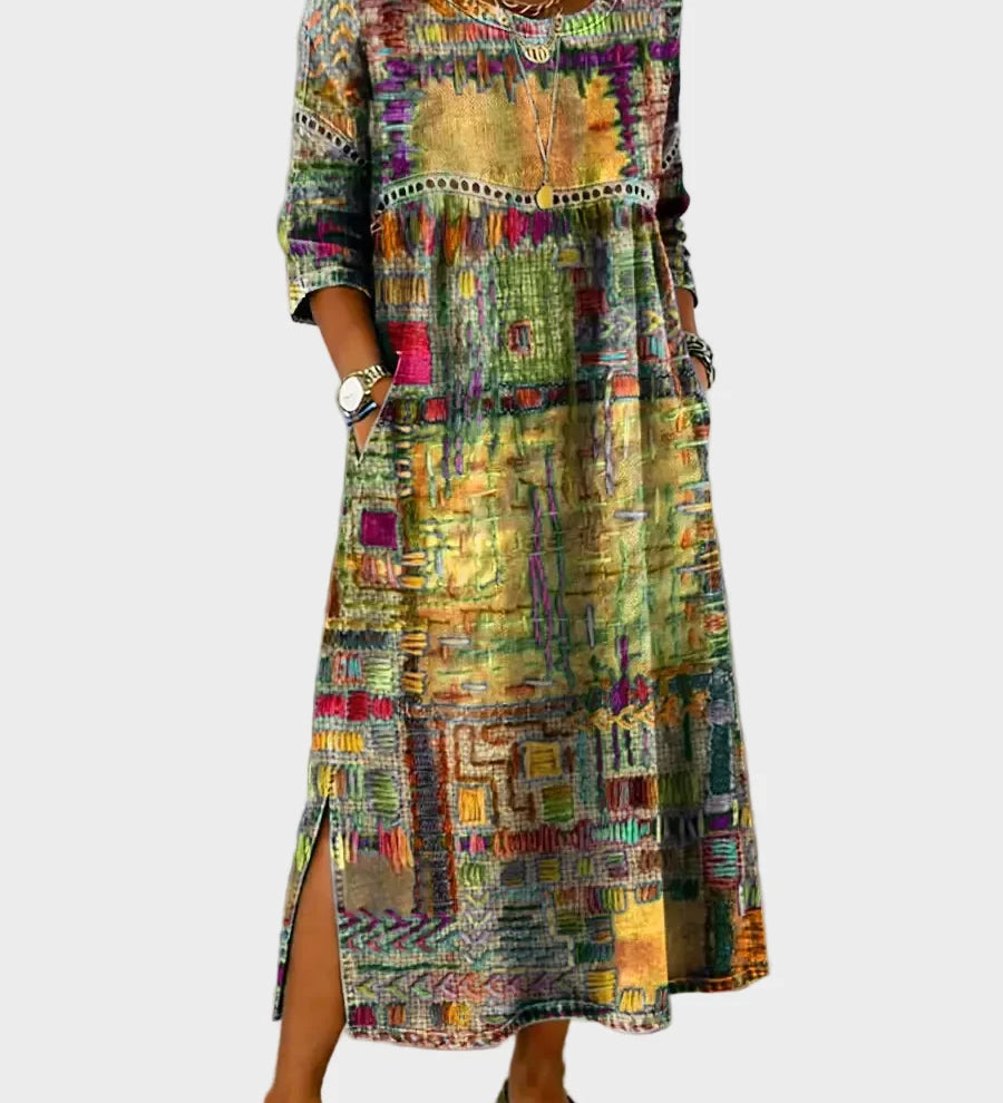 Inaya - Denim Dress with Ethno Patchwork