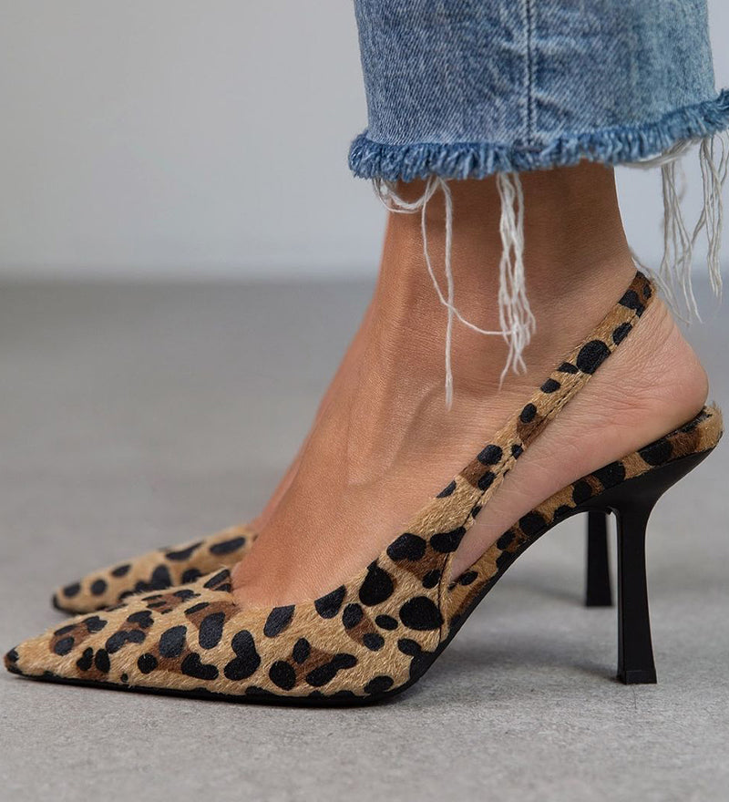 Liorina - Khaki Pumps with Leopard Print and Pointed Toe