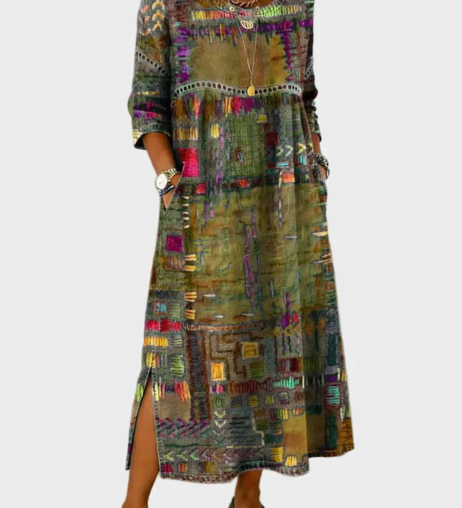 Inaya - Denim Dress with Ethno Patchwork