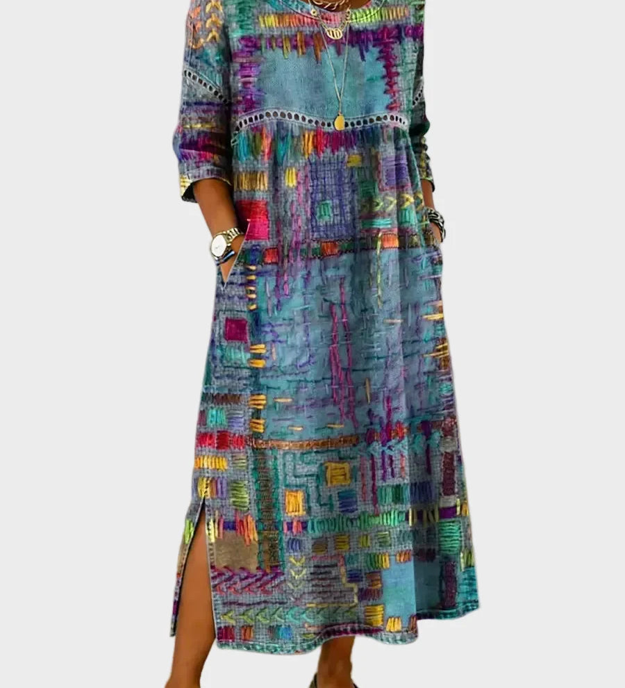 Inaya - Denim Dress with Ethno Patchwork