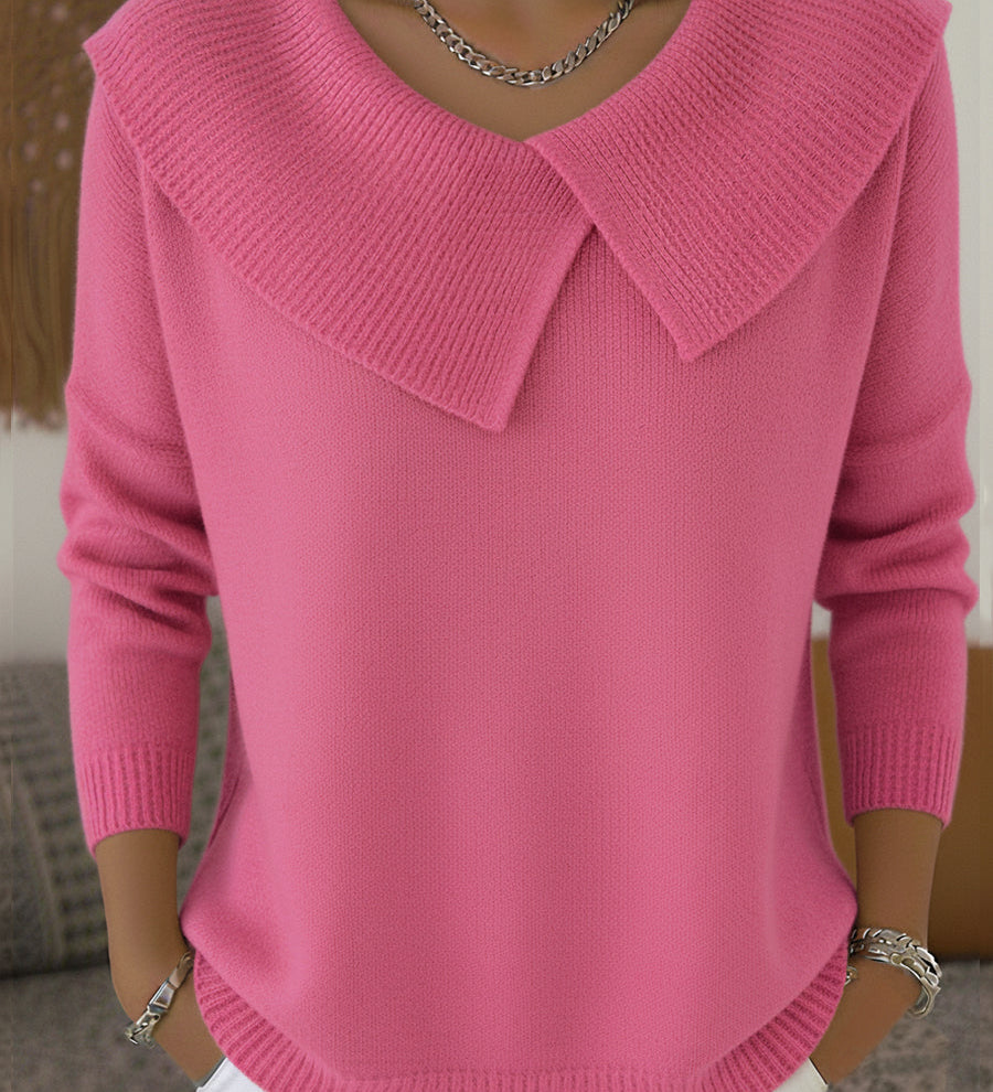 Warm Jumper with Soft Collar for Women