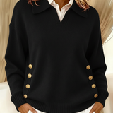 V-Neck Jumper with Collar for Women