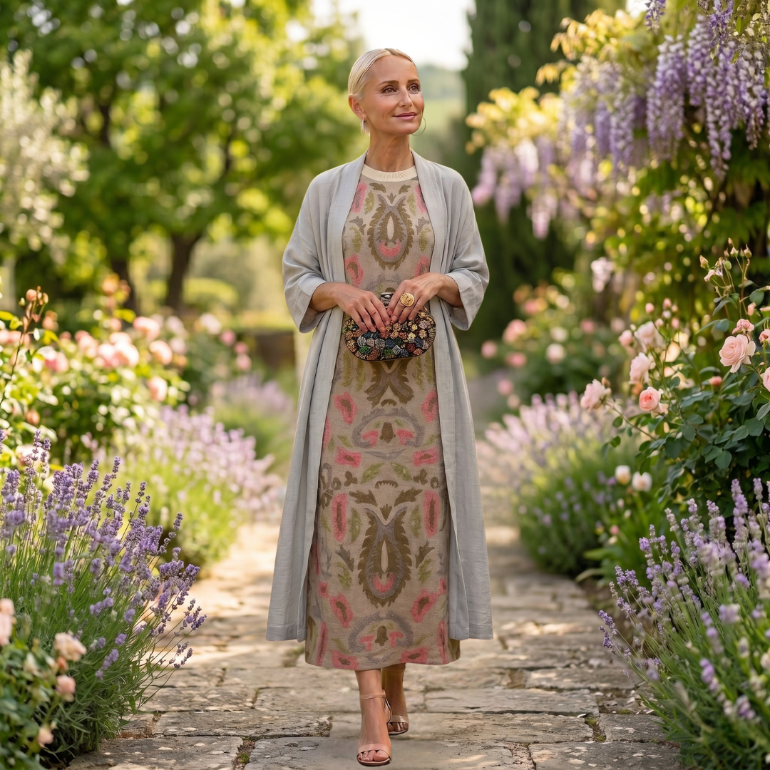 Daniela - Long floral dress with a fitted vest