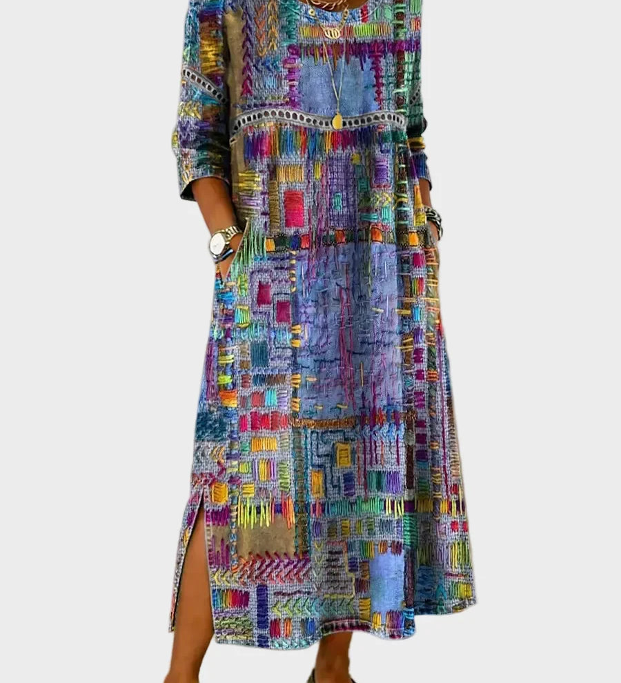 Inaya - Denim Dress with Ethno Patchwork