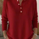 Henley Button-Up Knit Jumper for Women