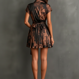 Chiara | Mini Wrap Dress in Abstract Print, Brown