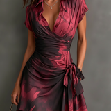 Serena | Mini Wrap Dress in Abstract Print, Bordeaux
