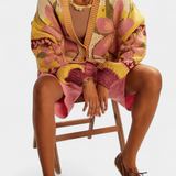 Casey Floral Pattern Knit Cardigan with Loose Fit