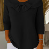 Jumper with Bow and Round Neckline for Women