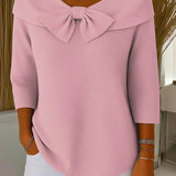 Jumper with Bow and Round Neckline for Women
