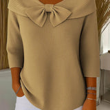 Jumper with Bow and Round Neckline for Women