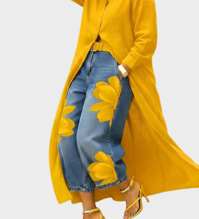 Daniella - Linen Dress & Floral Denim Set