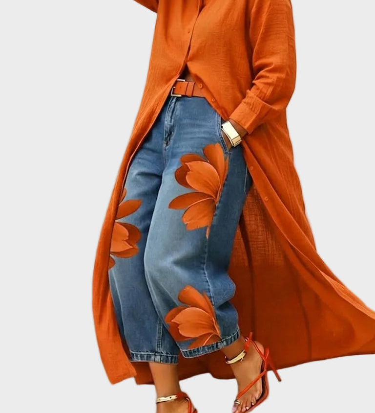 Daniella - Linen Dress & Floral Denim Set