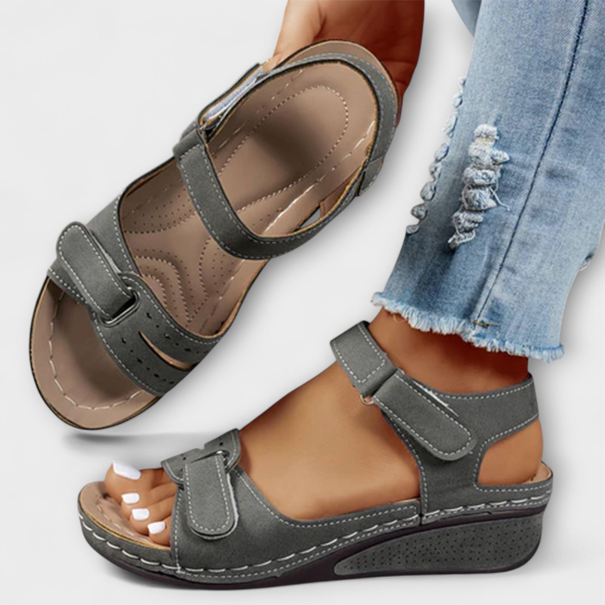 Sieglind - Green Velcro Sandals