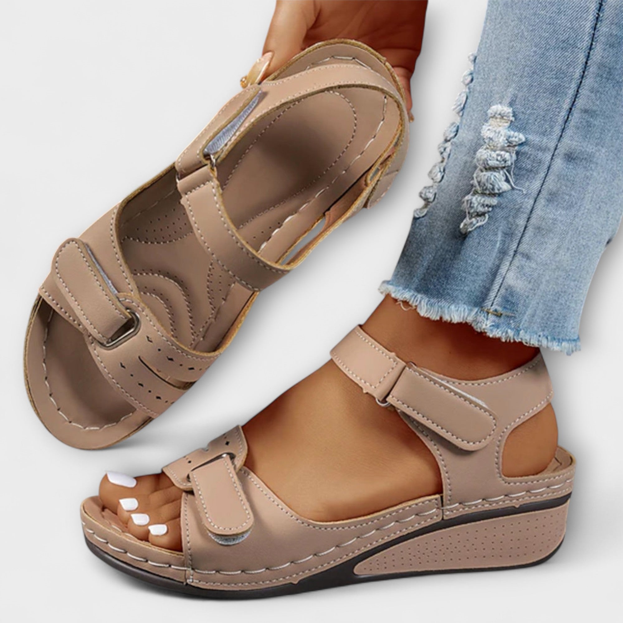 Sieglind - Green Velcro Sandals